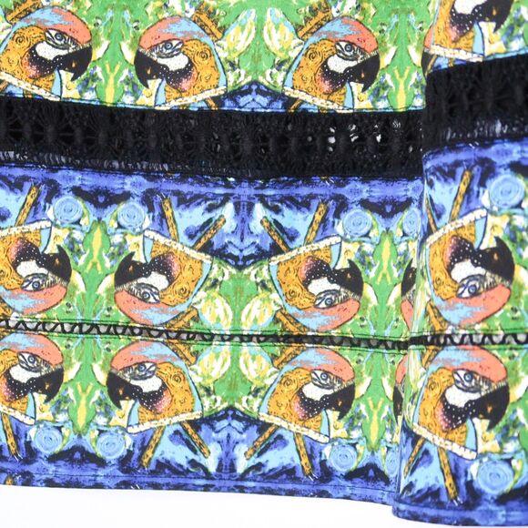Sam Edelman Womens Skirt Size 10 Blue‎ Green A-line Novelty Parrot Black Lace - Picture 8 of 9